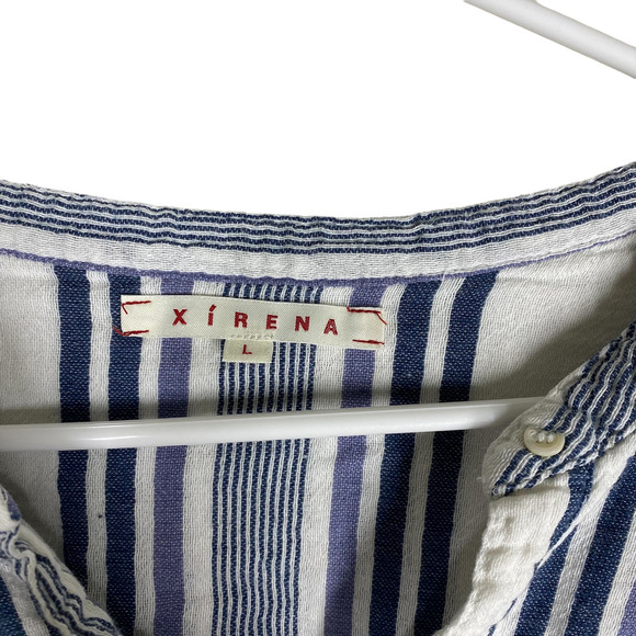 XiRENA 100% Cotton Blue & Ivory Stripe Sorento Dress Drawstring Waist sz L - Picture 3 of 10